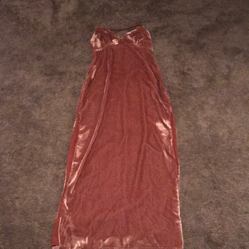 Velvet Strappy Full Length Dress With Leg Slits